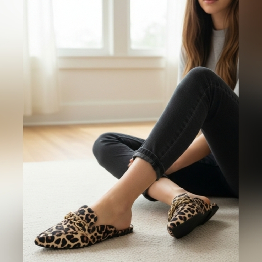Steve Madden Leopard Print Chain Mules Size 8.5